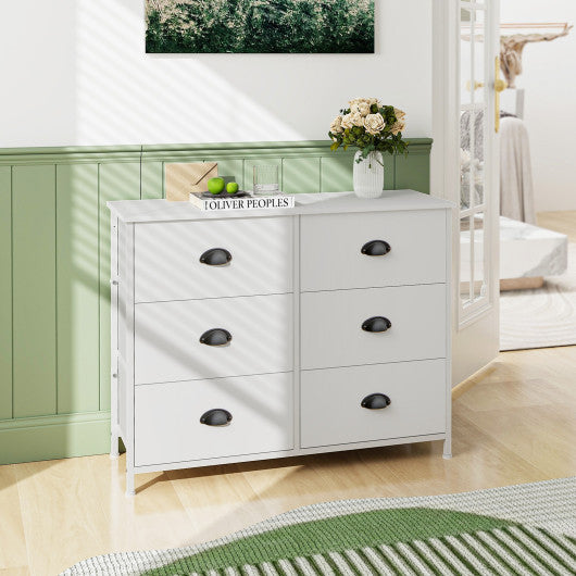 6 Fabric Drawers Storage Chest with Wooden Top-White For Cheap