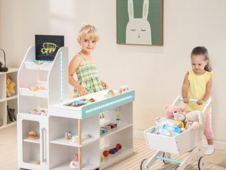 Wooden Kids Supermarket Playset with Cash Register and Shopping Cart-White Online