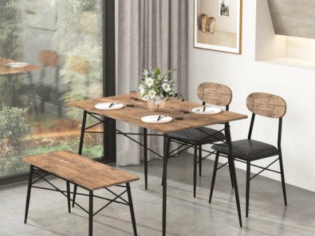 4 Piece Dining Table Set with Bench and 2 Chairs-Brown For Discount