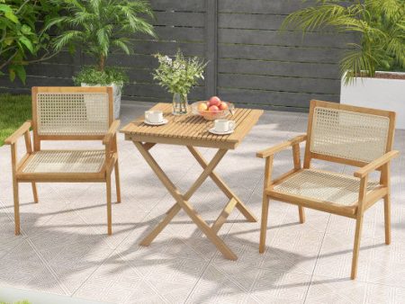 27.5 Inch Indonesia Teak Patio Bistro Table with Slatted Tabletop and Sturdy Wood Frame Sale