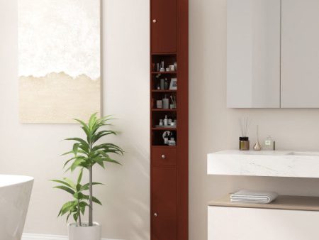 Freestanding Slim Bathroom Cabinet with Drawer and Adjustable Shelves-Brown For Discount