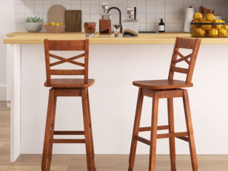 Swivel 30-Inch Bar Height Stool Set of 2 with Footrest-Walnut Hot on Sale