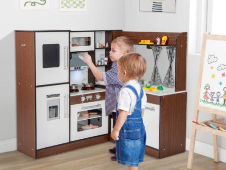 Wooden Corner Play Kitchen with Water Circulation System and Lights-Brown Online Sale