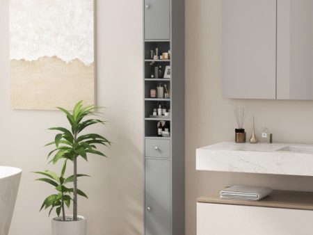 Freestanding Slim Bathroom Cabinet with Drawer and Adjustable Shelves-Gray For Discount