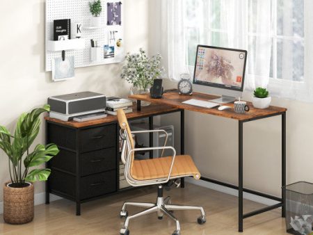 L-shaped Computer Desk with Power Outlet for Working Studying Gaming-Rustic Brown on Sale