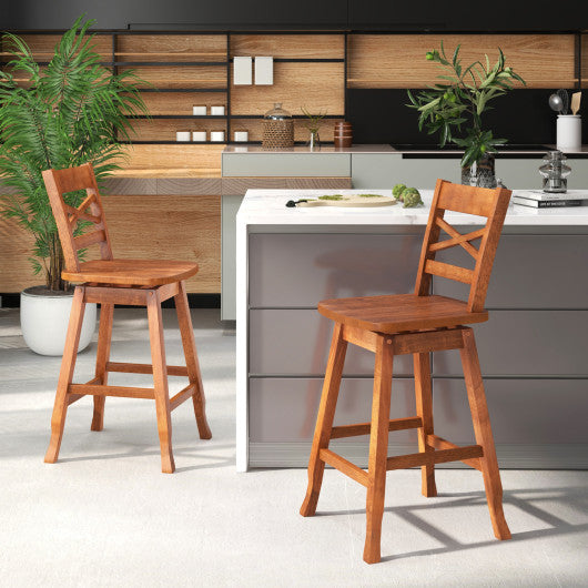 Swivel 24-Inch Counter Height Stool Set of 2 with Inclined Backrest-Walnut For Sale