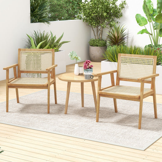 Indonesia Teak Wood Chair with Natural Rattan Seat and Curved Backrest for Backyard Porch Balcony Supply