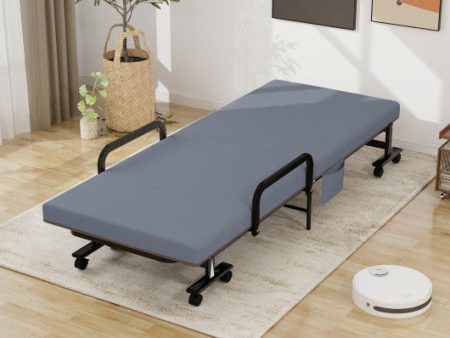 Adjustable Folding Guest Bed Frame with Mattress and Wheels-Gray on Sale