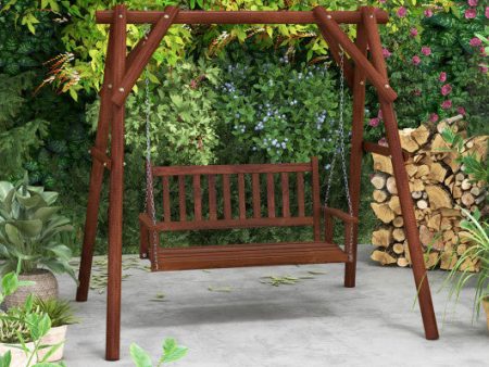 3-Person Wooden Outdoor Porch Swing with 800 lbs Weight Capacity-Brown Cheap