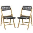 Set of 2 Folding Chairs Indonesia Teak Wood Dining Chairs with Woven Rope Seat and Back Online Hot Sale