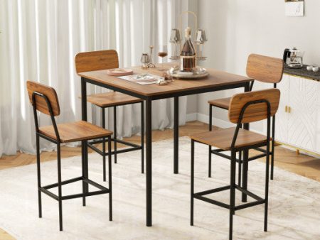 5 Pieces Industrial Dining Table Set with Counter Height Table and 4 Bar Stools-Dark Brown For Cheap