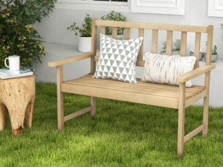 Outdoor Indonesia Teak Wood Garden Bench 2-Person with Backrest and Armrests Cheap