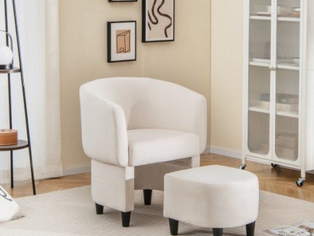 Upholstered Velvet Barrel Chair with Ottoman-Beige Cheap