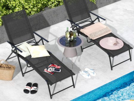 2 Piece Patio Folding Chaise Lounge Chairs Recliner with 6-Level Backrest-Black Hot on Sale