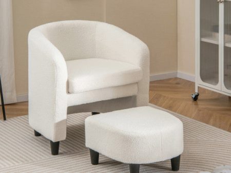 Modern Upholstered Barrel Teddy Velvet Chair with Ottoman-Beige Hot on Sale