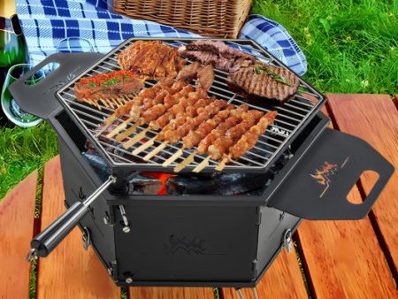 Portable Charcoal Grill Stove Rotatable with Foldable Body and Legs with Handles Fashion