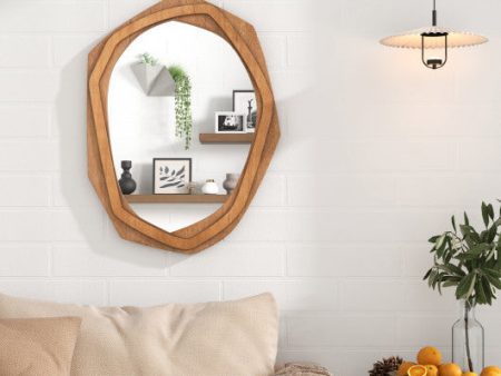 Large Water Proof Irregular Framed Decoration Wall Mirror with Expansion Screws-Natural on Sale