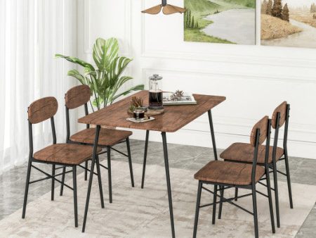 5 Piece Dining Table Set Rectangular with Backrest and Metal Legs for Breakfast Nook-Rustic Brown Fashion