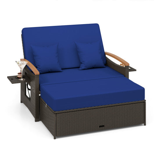 Outdoor Wicker Daybed with Folding Panels and Storage Ottoman-Navy Online now