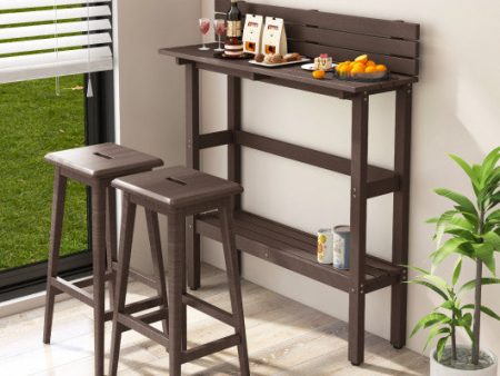 48  Patio Pub Height Table with Storage Shelf and Adjustable Foot Pads-Brown Online Hot Sale