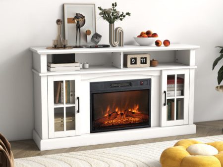 Fireplace TV Stand for TVs Up to 65 Inch with Side Cabinets and Remote Control-White For Sale