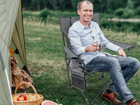 Camping Lounge Chair with Detachable Footrest Adjustable Backrest-Gray For Sale