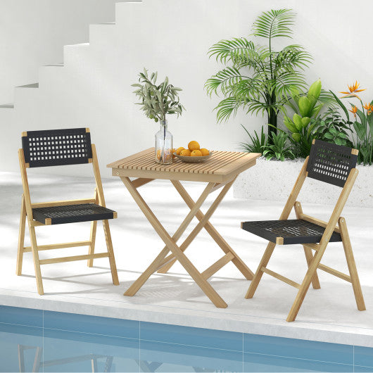 Set of 2 Folding Chairs Indonesia Teak Wood Dining Chairs with Woven Rope Seat and Back Online Hot Sale