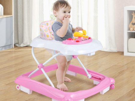 Foldable Baby Walker with 3 Adjustable Heights and Padded Seat-Pink Discount