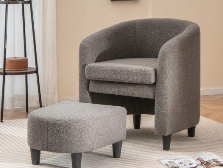 Modern Upholstered Barrel Teddy Velvet Chair with Ottoman-Gray Supply