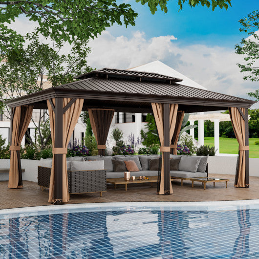 12  x 20  Double-Roof Hardtop Gazebo with Galvanized Steel Roof-Coffee Online now