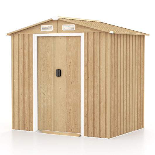 6 x 4 Feet Galvanized Steel Storage Shed with Lockable Sliding Doors-Natural Online Sale