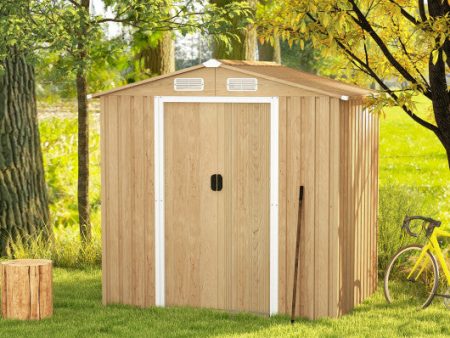 6 x 4 Feet Galvanized Steel Storage Shed with Lockable Sliding Doors-Natural Online Sale