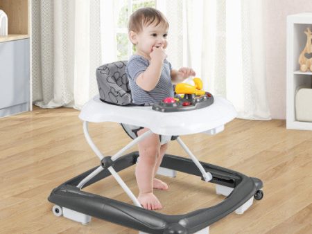 Foldable Baby Walker with 3 Adjustable Heights and Padded Seat-Gray on Sale