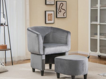 Upholstered Velvet Barrel Chair with Ottoman-Grey Online now