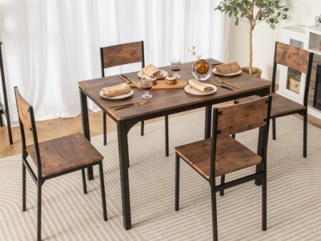 5 Piece Dining Table Set Industrial Style Kitchen Table and Chairs for 4-Rustic Brown Cheap