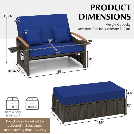 Outdoor Wicker Daybed with Folding Panels and Storage Ottoman-Navy Online now