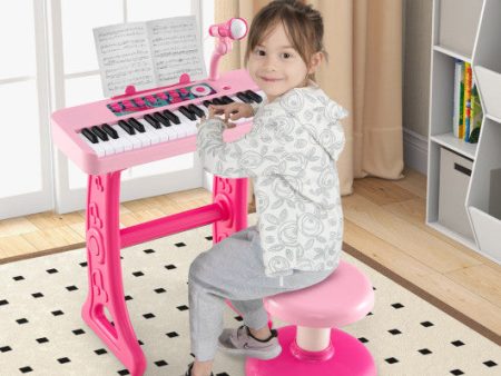 Kids Piano Keyboard 37-Key Kids Toy Keyboard Piano with Microphone for 3+ Kids-Pink Online now