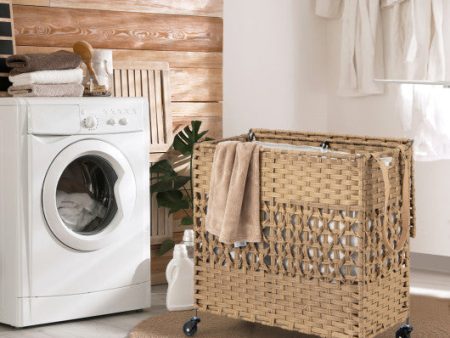 110L 2-Section Laundry Hamper with 2 Removable and Washable Liner Bags-Natural Online