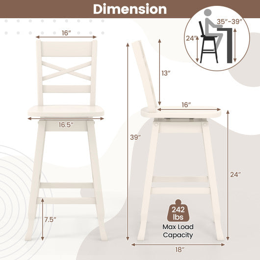 Swivel 24-Inch Counter Height Stool Set of 2 with Inclined Backrest-White Online now