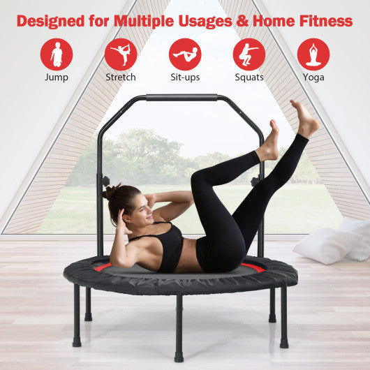 40 Inch Foldable Fitness Rebounder with Resistance Bands Adjustable Home-Red Discount