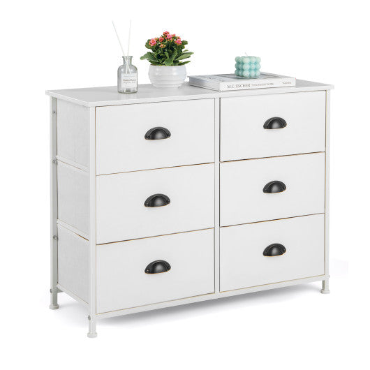 6 Fabric Drawers Storage Chest with Wooden Top-White For Cheap