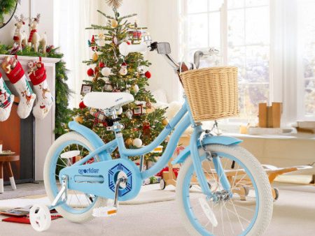 16-Inch Kids Bike with Training Wheels and Adjustable Handlebar Seat-Blue Hot on Sale