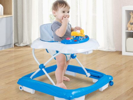 Foldable Baby Walker with 3 Adjustable Heights and Padded Seat-Blue Cheap