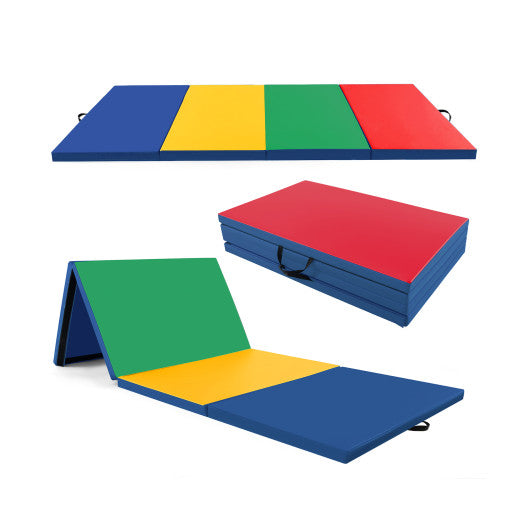 4-Panel PU Leather Folding Exercise Mat with Carrying Handles-Multicolor For Sale