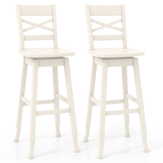 Swivel 30-Inch Bar Height Stool Set of 2 with Footrest-White Supply