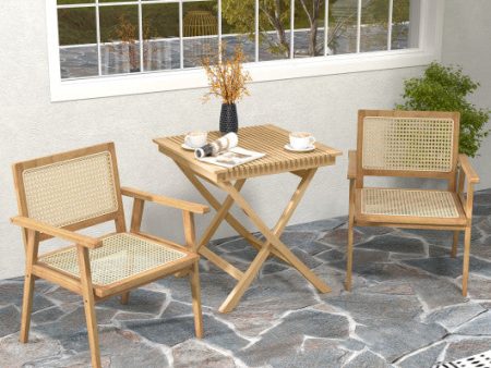 Indonesia Teak Wood Chair with Natural Rattan Seat and Curved Backrest for Backyard Porch Balcony Supply