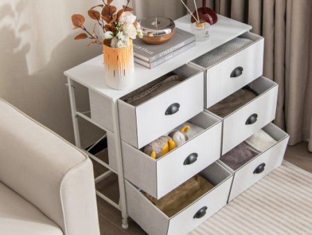 6 Fabric Drawers Storage Chest with Wooden Top-White For Cheap