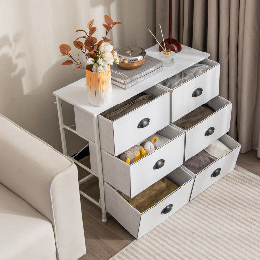 6 Fabric Drawers Storage Chest with Wooden Top-White For Cheap