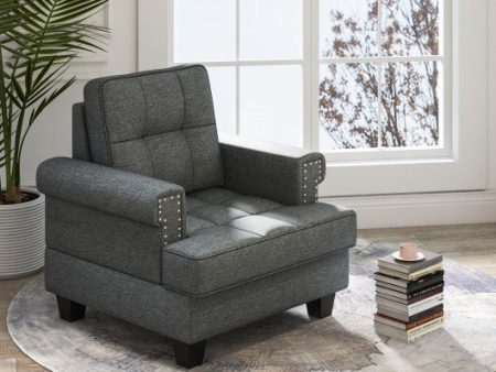 Mid-century Modern Accent Armchair Tufted Linen Club Chair-Gray Sale