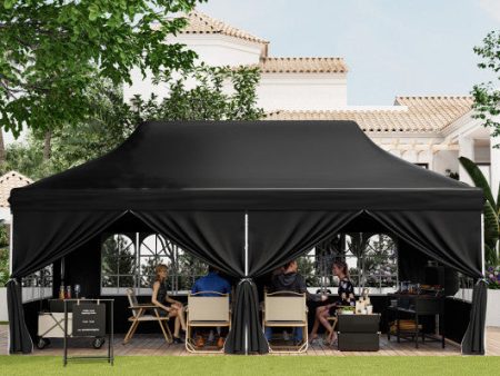 10 x 20 FT Pop up Canopy with 6 Sidewalls and Windows and Carrying Bag for Party Wedding Picnic-Black Sale